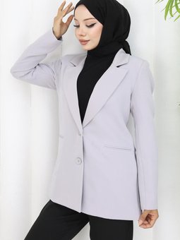 Gri Tek Düğme Blazer Ceket