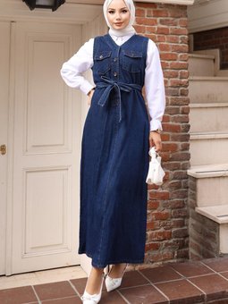 Koyu Mavi Kemer Detaylı Kot Jile