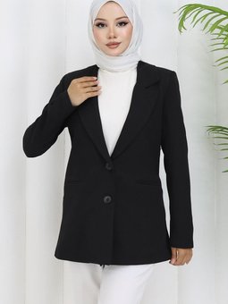 Siyah Tek Düğmeli Blazer Ceket
