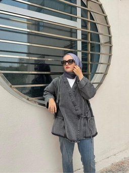 Bel Bağlamalı Kot Ceket