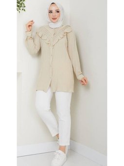 Bej Önu V Fırfırlı Tunik