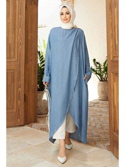 Denim Tensel Standart Salaş Tunik Mavi