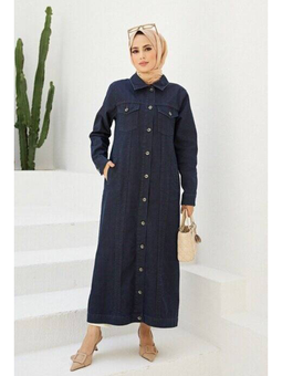Denim Uzun Ceket Lacivert