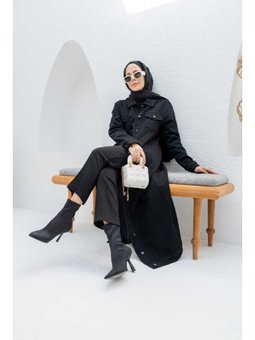 Denim Uzun Ceket Siyah