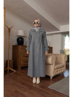 Reglan Kollu Süs Pileli Denim Ceket Gri