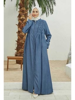 Tensel Kroşetalı Fermuarlı Ferace Koyu Mavi