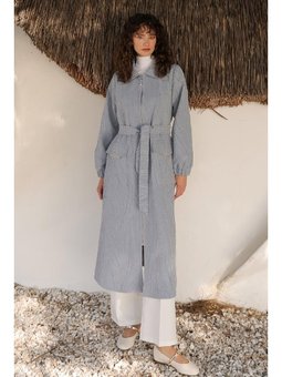 Fermuarlı Taş Zincir Detaylı Astarlı Simli Jakar Mavi Kap