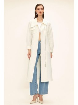 Mendil Yaka Fermuar Kapamalı Simli Jakar Desenli Astarsız Ekru Kap