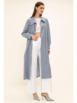 Mendil Yaka Fermuar Kapamalı Simli Jakar Desenli Astarsız Mavi Kap