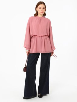 Büzgü Detaylı Şifon Bluz / Koyu Gül Gömlek