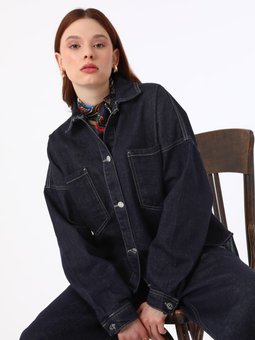 Kontrast Dikişli Denim Exclusive Ceket Lacivert