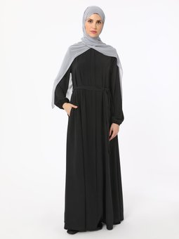 Kuşak Detaylı Siyah Ferace