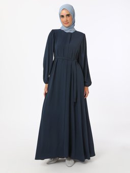 Lacivert Kolları Büzgülü Medine İpeği Ferace