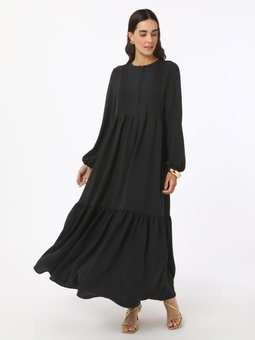 Nervür Detaylı Aerobin Siyah Elbise