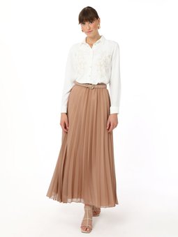 Piliseli Şifon Acik Vizon Etek