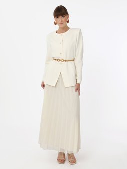 Piliseli Şifon Ekru Etek