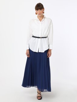 Piliseli Şifon Lacivert Etek