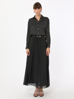 Piliseli Şifon Siyah Etek