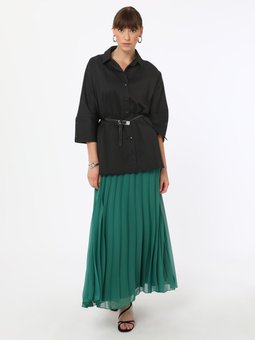 Piliseli Şifon Yesil Etek