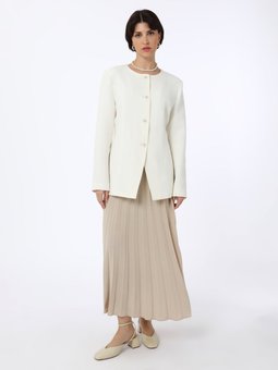 Yakasız Şık Krep Ekru Ceket