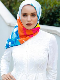 Mercan Twill Şal Evi Eşarp Renkli