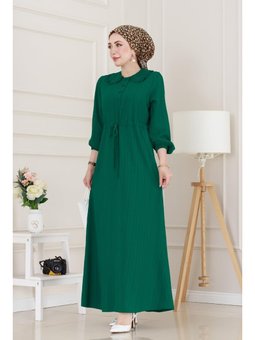 Yakası Güpür Nova Zümrüt Yeşili Elbise