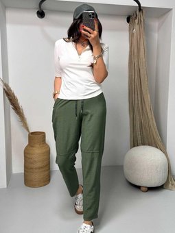 Haki Buruşuk Viskon Havuç Pantolon