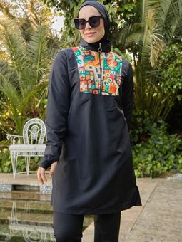 Mayo Siyah Desenli Uzun Kollu Paçalı