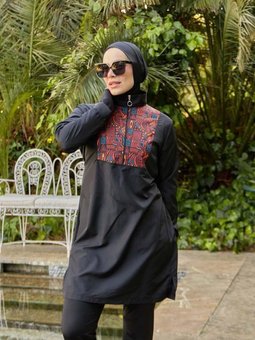 Siyah Etnik Desenli Mayo