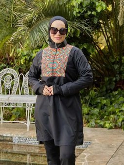 Siyah Mayo Parmak Detaylı Mandala Desenli