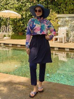 Yaprak Desenli Lacivert Mayo