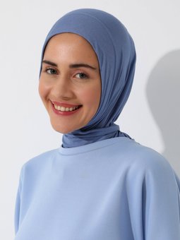 Pratik Fularlı Penye Kot Mavi Şal