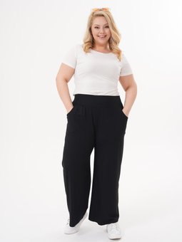 Büyük Beden Siyah Bol Paça Yazlık Viskon Pantolon