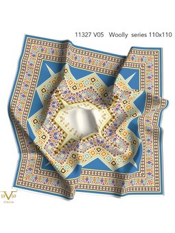 Desenli Italian Cashmere Seri Askısı İle Birlikte Mavi Eşarp