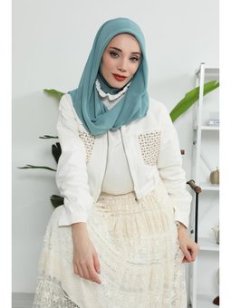 Penye İç Boneli Şifon Koyu Mint Şal,ps Çağla Yeşili