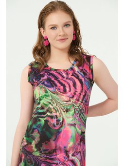 Desenli Sıfır Kol Yarı Kapalı Mayo