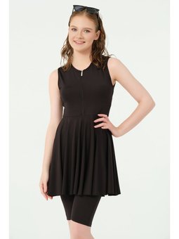 Kloş Etekli Sıfır Kol Yarı Kapalı Mayo