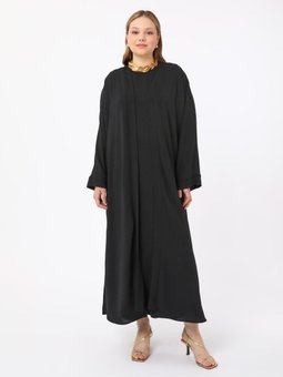 Büyük Beden Elbise & Ferace İkili Siyah Takım