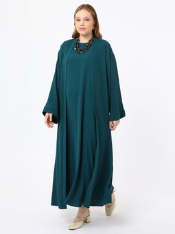 Büyük Beden Elbise & Ferace İkili Zümrüt Yeşili Takım