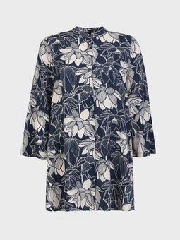 Çiçek Desenli Büyük Beden Lacivert Tunik