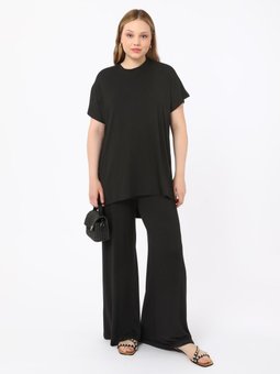 Kısakollu Bol Kesim Büyük Beden Siyah Takım