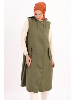 Kapüşonlu Çıtçıtlı Yelek Haki