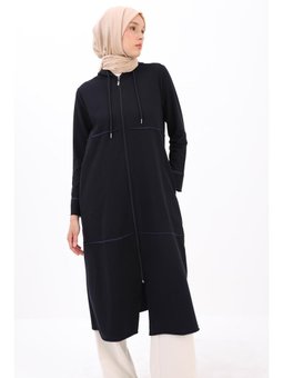 Kapüşonlu Fermuarlı Hırka Lacivert