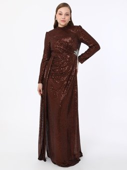 Büyük Beden Kahverengi Abiye Elbise