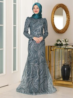 Irmak Zümrüt Yeşili Abiye Elbise