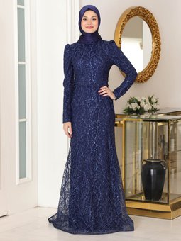 Tuana Lacivert Abiye Elbise