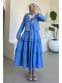 Brode Bağlamalı Etekli Mavi Takım