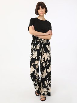 Büyük Çiçek Desenli Siyah/beyaz Pantolon
