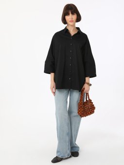 Geniş Manşet Detaylı Bluz / Siyah Gömlek