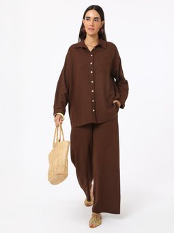 Keten Karışımlı İkili Kahverengi Takım